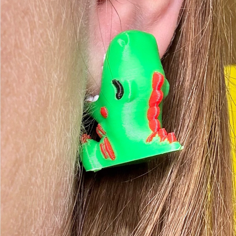 3D printed dinosaur earrings
